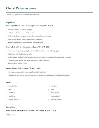 Plumber Resume
