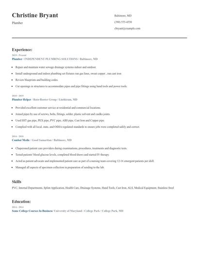 Plumber Resume