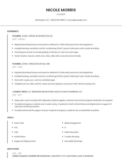 Plumber Resume