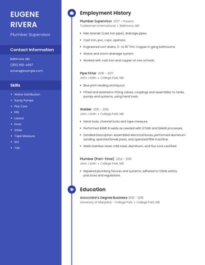Plumber Supervisor Resume
