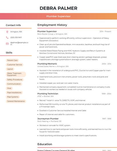 Plumber Supervisor Resume