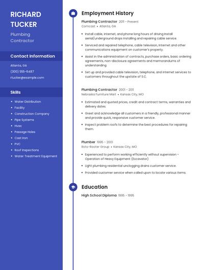 Plumbing Contractor Resume
