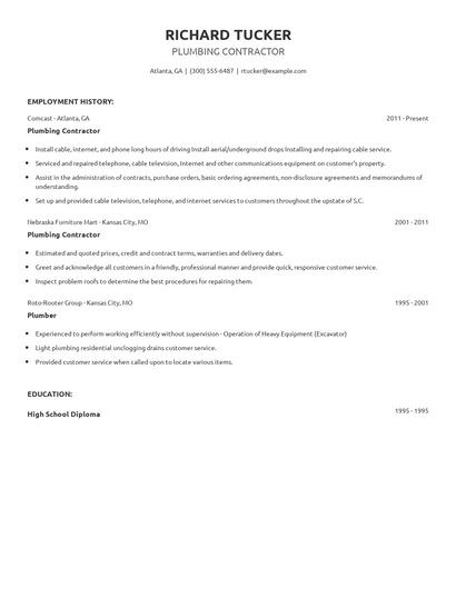 Plumbing Contractor Resume