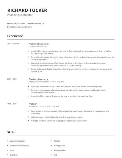 Plumbing Contractor Resume