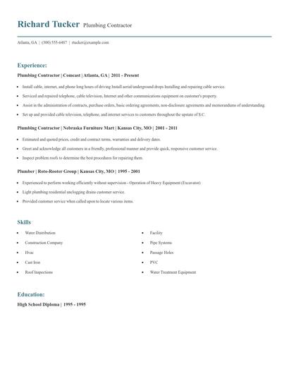 Plumbing Contractor Resume