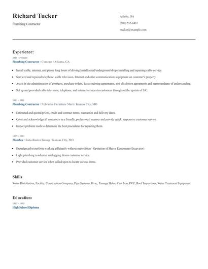 Plumbing Contractor Resume