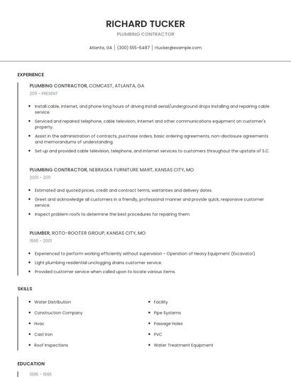 Plumbing Contractor Resume