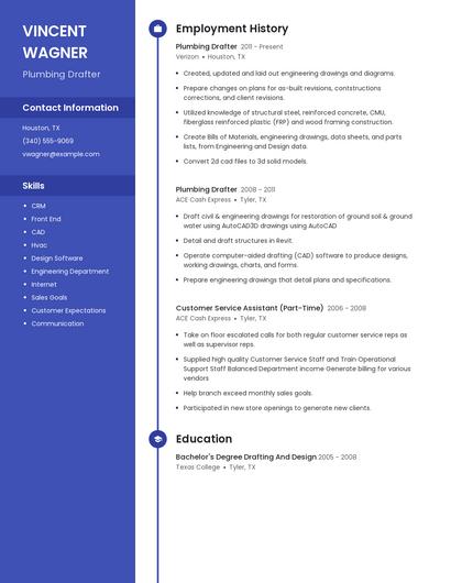 Plumbing Drafter Resume