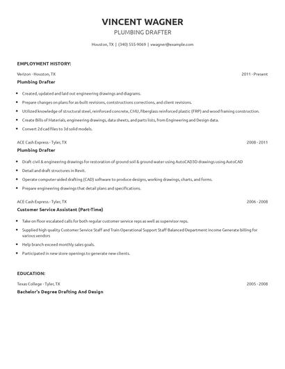 Plumbing Drafter Resume