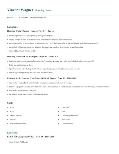 Plumbing Drafter Resume