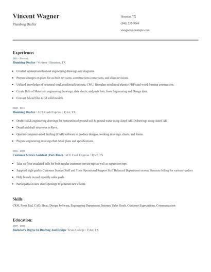Plumbing Drafter Resume