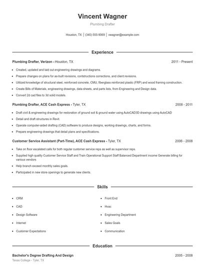 Plumbing Drafter Resume