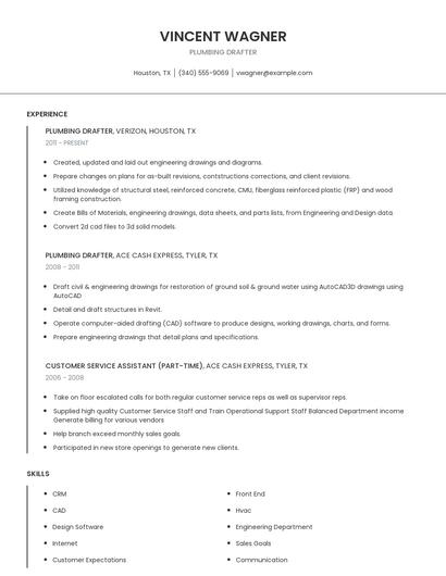 Plumbing Drafter Resume