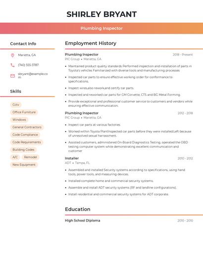 Plumbing Inspector Resume