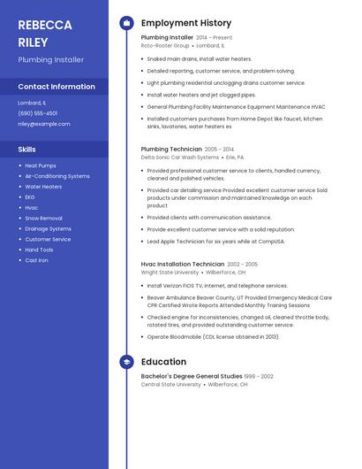 Plumbing Installer Resume