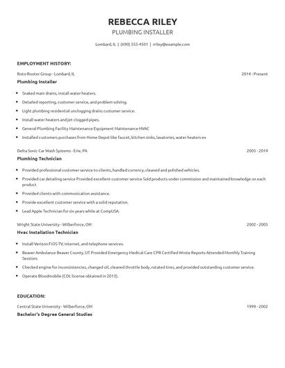 Plumbing Installer Resume