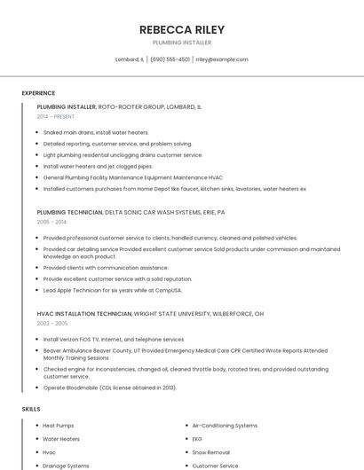 Plumbing Installer Resume