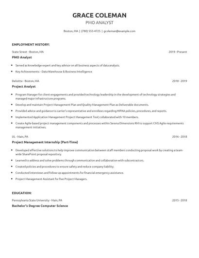 PMO Analyst Resume