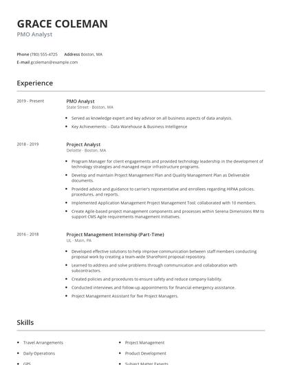 PMO Analyst Resume