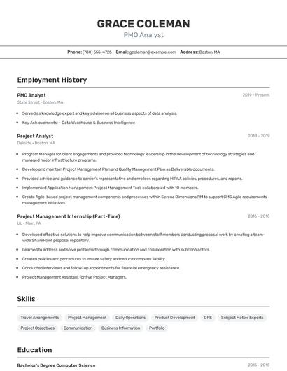 PMO Analyst Resume