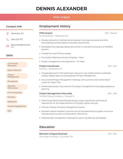 PMO Analyst Resume