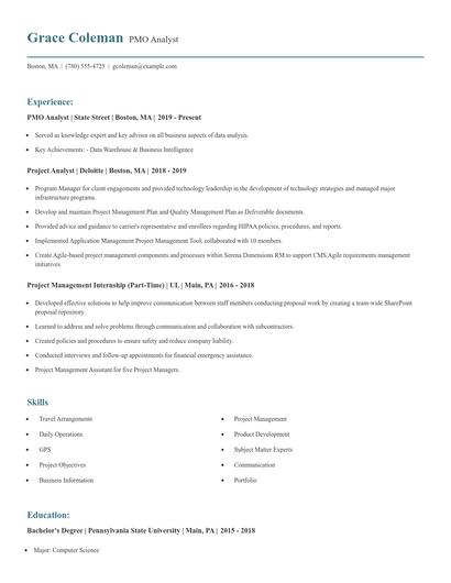 PMO Analyst Resume