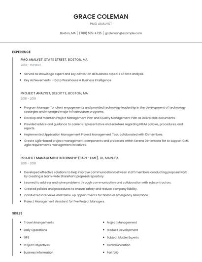 PMO Analyst Resume
