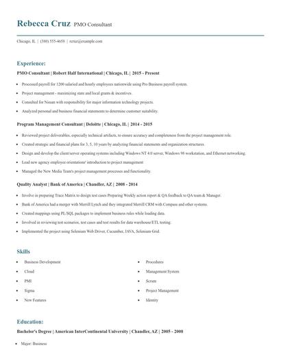 PMO Consultant Resume