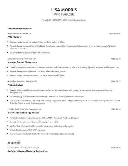 PMO Manager Resume