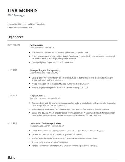 PMO Manager Resume