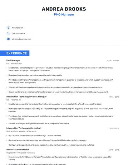 PMO Manager Resume