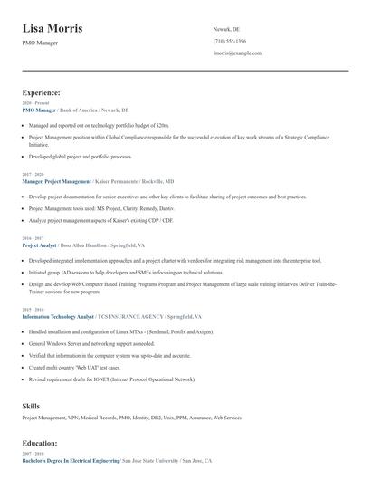 PMO Manager Resume