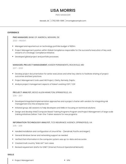PMO Manager Resume