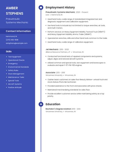 Pneudraulic Systems Mechanic Resume