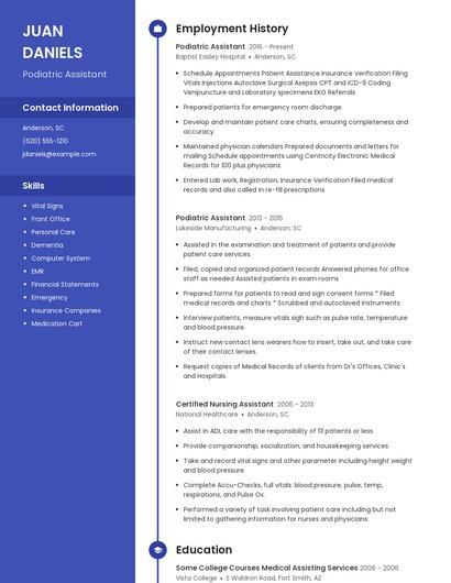 Podiatric Assistant Resume