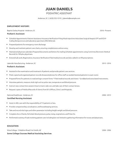Podiatric Assistant Resume