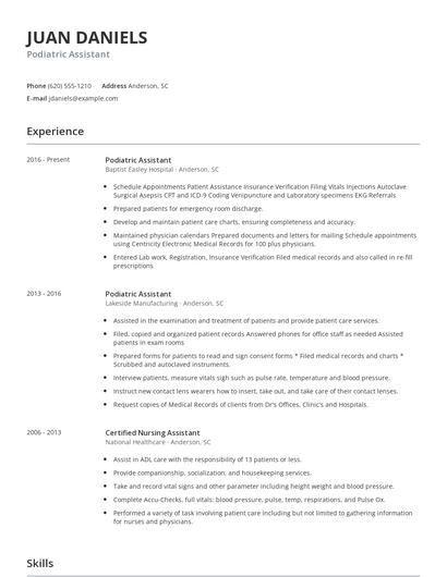 Podiatric Assistant Resume