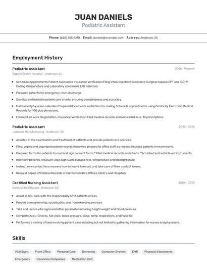 Podiatric Assistant Resume