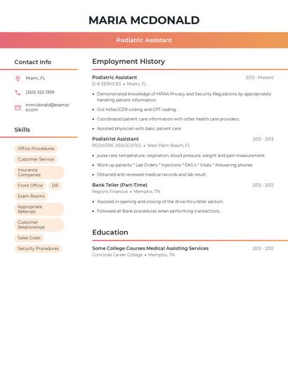 Podiatric Assistant Resume