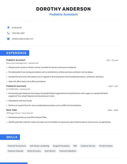 Podiatric Assistant Resume