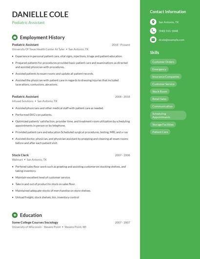 Podiatric Assistant Resume