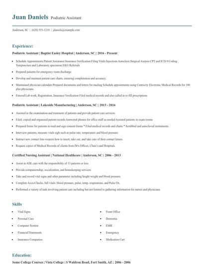 Podiatric Assistant Resume