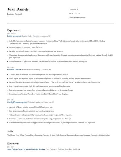 Podiatric Assistant Resume