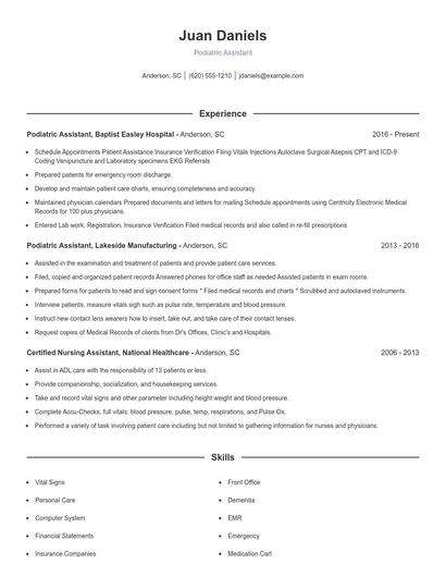 Podiatric Assistant Resume