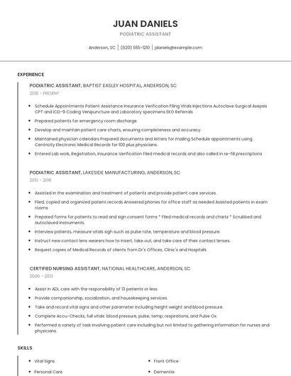Podiatric Assistant Resume