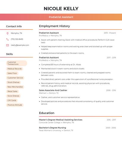 Podiatrist Assistant Resume