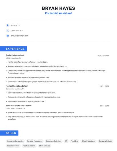 Podiatrist Assistant Resume