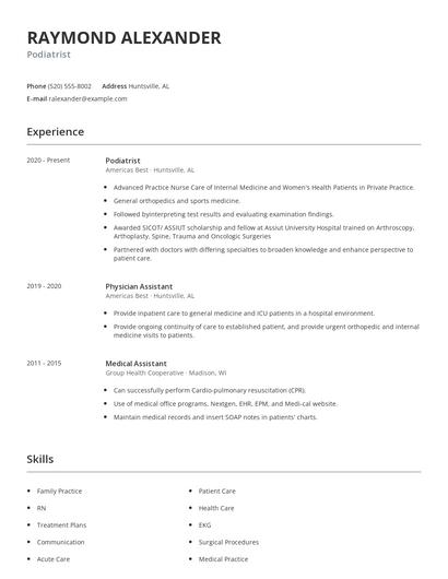Podiatrist Resume