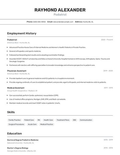 Podiatrist Resume