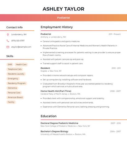 Podiatrist Resume